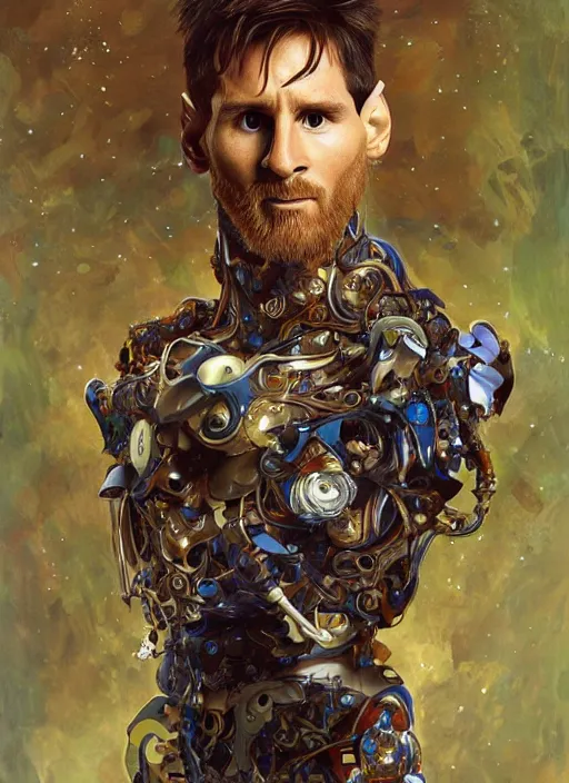 Image similar to lionel messi as a organic cyborg, diffuse lighting, fantasy, intricate, elegant, highly detailed, lifelike, photorealistic, digital painting, artstation, illustration, concept art, smooth, sharp focus, art by john collier and albert aublet and krenz cushart and artem demura and alphonse mucha