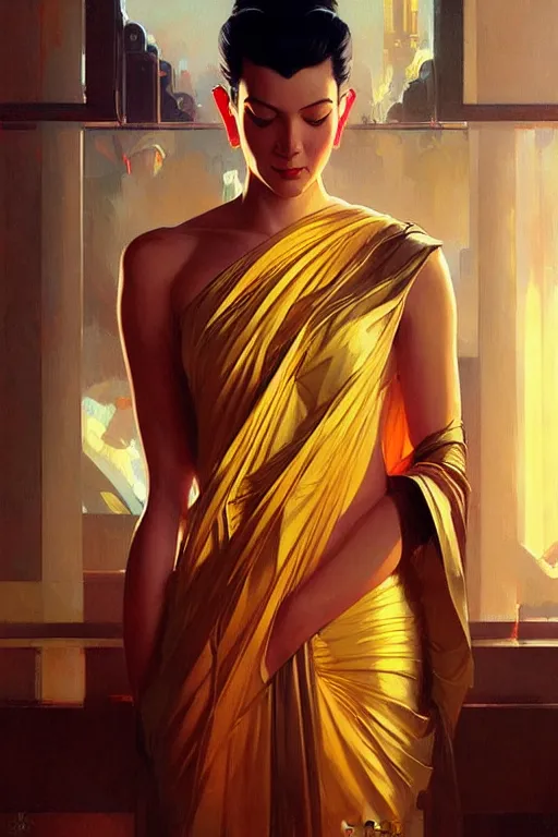 Image similar to buddhism, futurism, painting by greg rutkowski, j. c. leyendecker, artgerm