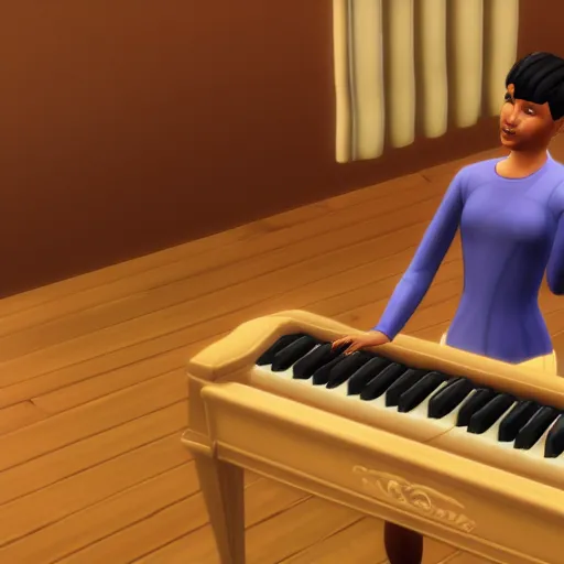 Image similar to cat playing piano, the sims 4