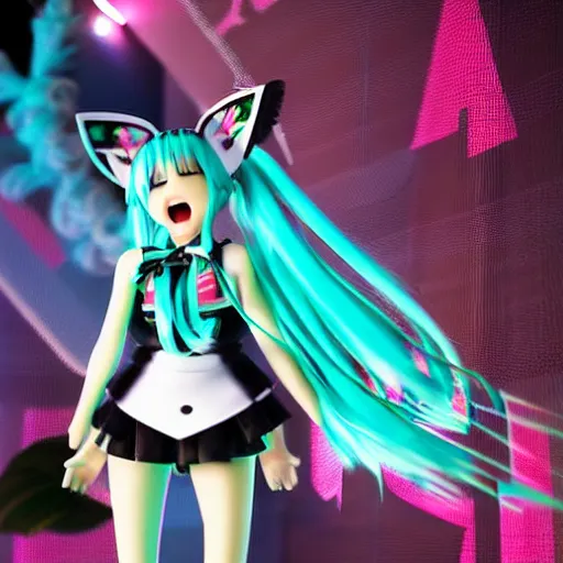 Image similar to ≫ ! ≪ Hatsune miku performing a concert, ultra-realistic