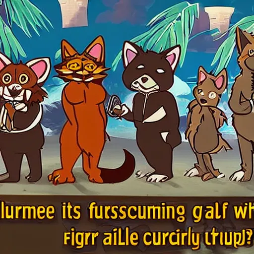 Image similar to In this intricate simulation game, you manage a group of six furries as they try to navigate a furry convention without ultimately ignoring each other.