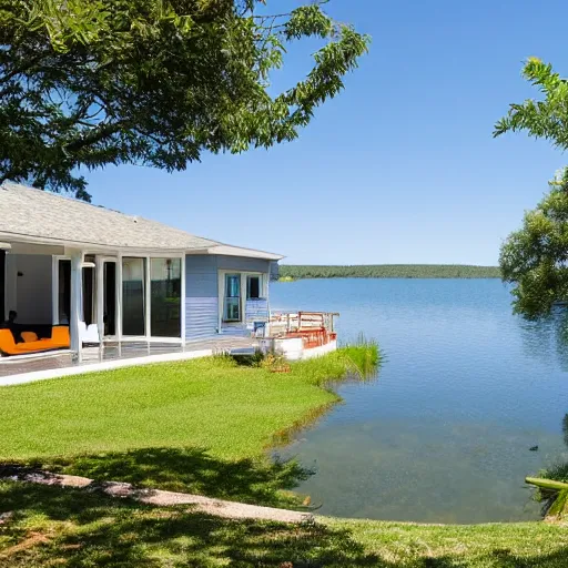 Image similar to of house on a lake with a beach in the backyard