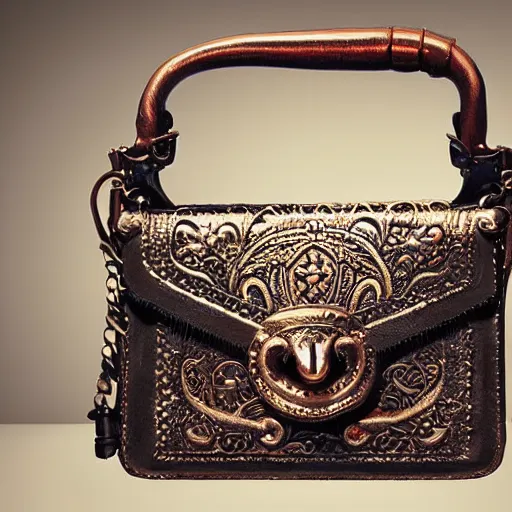 Image similar to an ornate small leather bag, fantasy illustration, medieval era, blank background, studio lighting, digital art