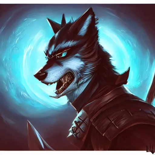 Image similar to anthropomorphic Azure samurai wolf, DnD character art portrait, matte fantasy painting, magic the gathering artwork, D&D, fantasy, cinematic lighting, centered, symmetrical, highly detailed, digital painting, artstation, concept art, smooth, sharp focus, illustration, volumetric lighting, epic Composition, 8k, art, DeviantArt, trending on Artstation, Jason Felix, Steve Argyle, Tyler Jacobson, Peter Mohrbacher, Greg Rutkowski, Craig Mullins, cinematic lighting H- 768