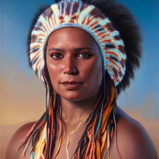 Image similar to portrait of an aboriginal australian woman ( 3 5 ) from australia in 2 0 2 1, an oil painting by ross tran and thomas kincade