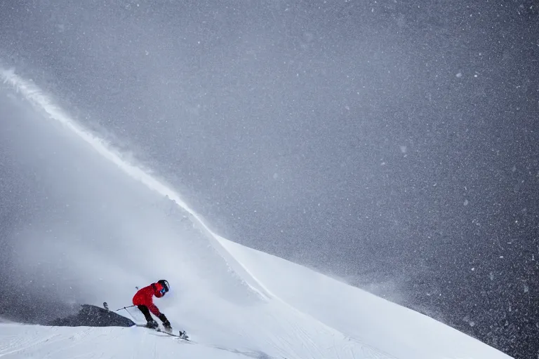 Prompt: A skier skiing down a snowy pyramid, dynamic sport shot, award winning photo, 8K