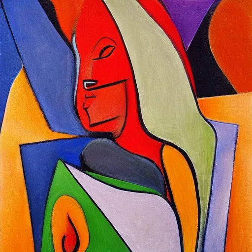 Image similar to her footprints were the markings of her tribe as she journeyed forth, abstract art in the style of cubism and georgia o keefe,