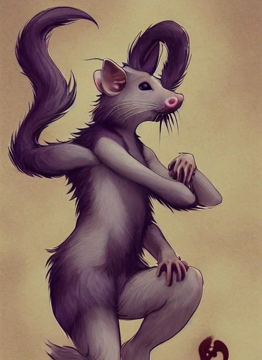 Prompt: character portrait of a male anthro opossum fursona with a tail and a cute beautiful attractive detailed furry face wearing a tanktop and slacks with arm tattoos. Character design by charlie bowater, ross tran, artgerm, and makoto shinkai, detailed, inked, western comic book art