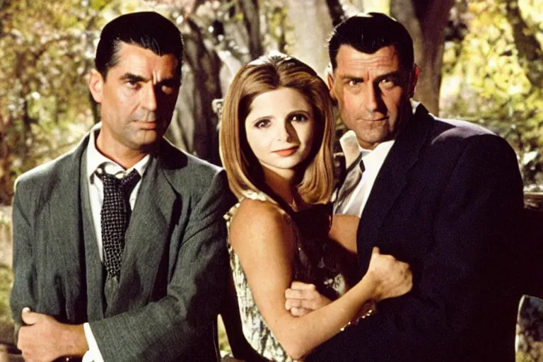 Image similar to cary grant as giles in buffy the vampire slayer, along side sarah michelle gellar 1 9 9 8