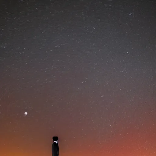 Image similar to A beautiful computer art. The abyss above him shone with unflickering stars. One of the dots of light was Earth. He didn’t know which one. by Caspar David Friedrich melancholic, Sigma 85mm f/1.4