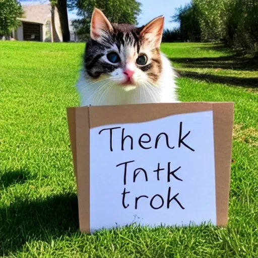 Image similar to a cute kitty holding a thank you sign