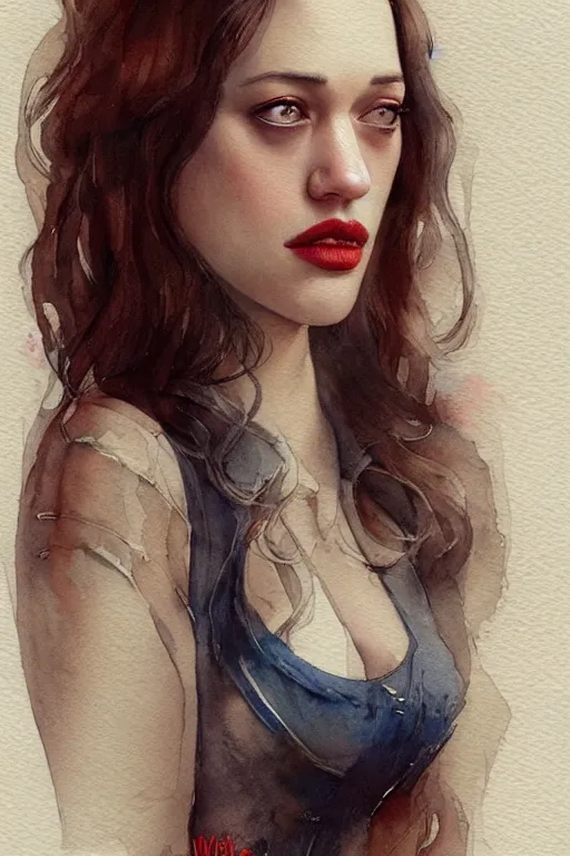 Image similar to Full body Portrait of young, beautiful kat dennings, full of details, watercolor painting, concept art, smooth, by Ina Wong and wlop ，trending on cgsociety and artstation，8kHDR，light effect