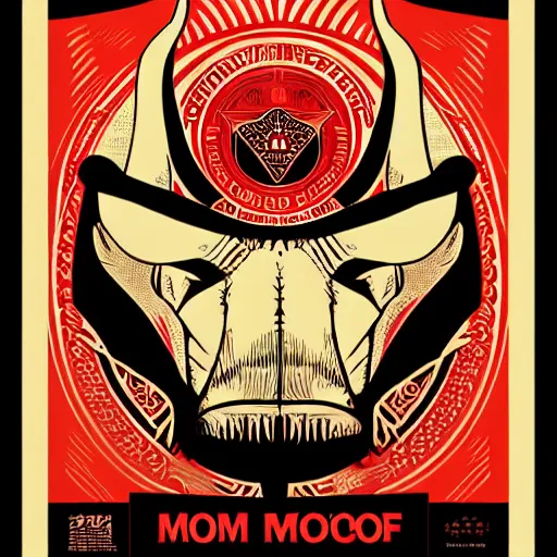 Image similar to shepard fairey poster of modern moloch