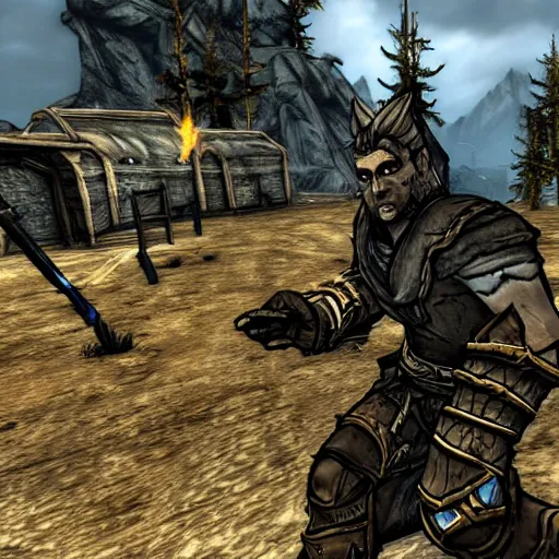 Image similar to skyrim in the style of borderlands