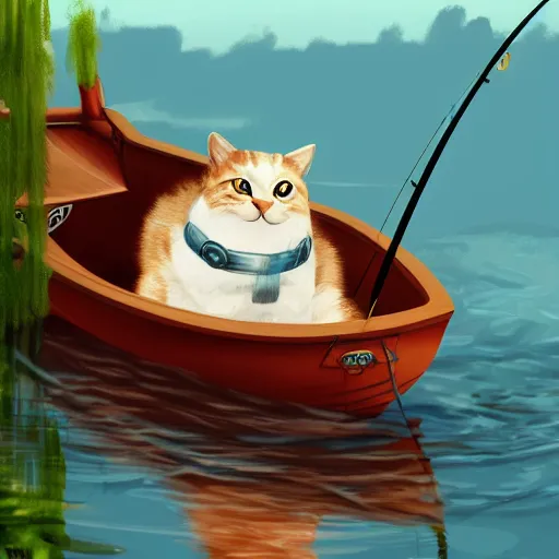 Premium AI Image  arafed cat in a boat with a fishing pole and a