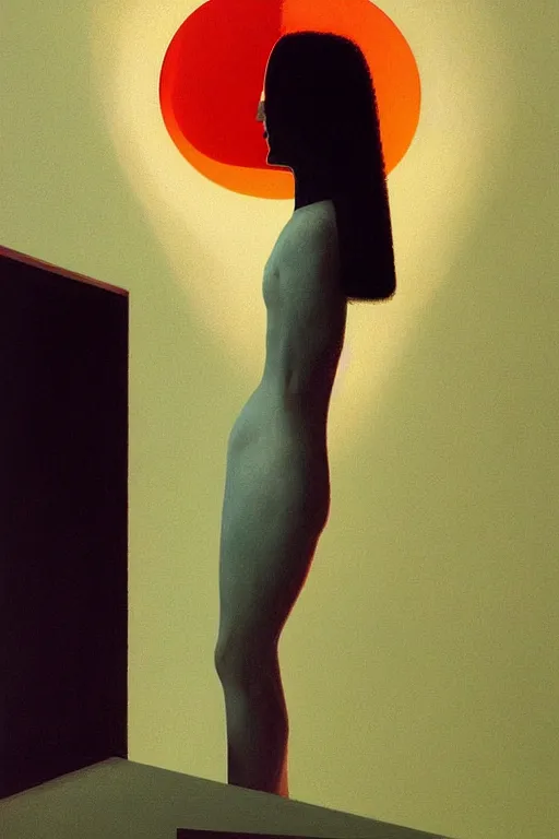 Image similar to woman wearing oculus and digital glitch head edward hopper and james gilleard, zdzislaw beksisnski, higly detailed