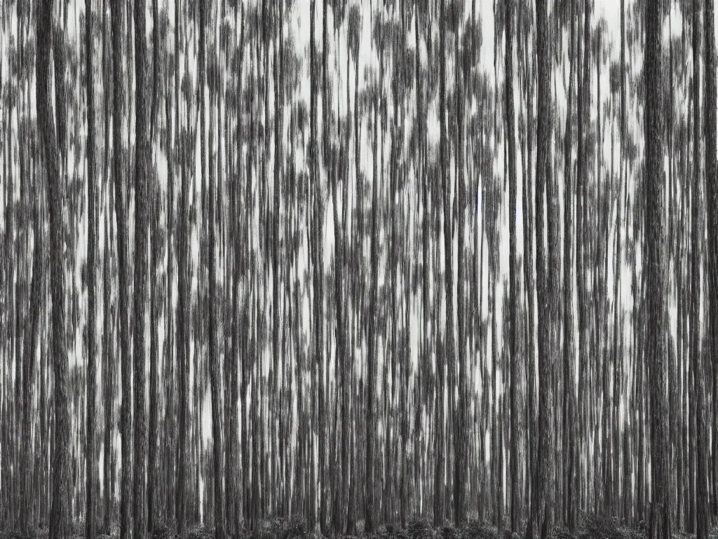 Prompt: long exposure collodion plate photograph of eucalyptus trees, strong wind, by gursky,