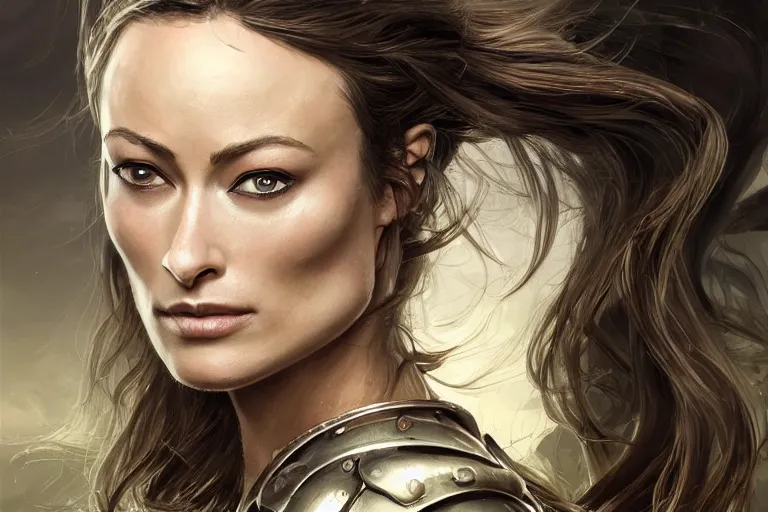 Prompt: a finely detailed portrait of Olivia Wilde, clothed in battle armor, olive skin, long dark hair, beautiful bone structure, symmetrical facial features, intricate, elegant, digital painting, trending on Artstation, concept art, smooth, sharp focus, illustration, from Metal Gear by Ruan Jia and Mandy Jurgens and Artgerm and and william-adolphe bouguerea, award winning