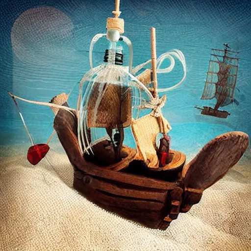 Image similar to pirateship in a bottle