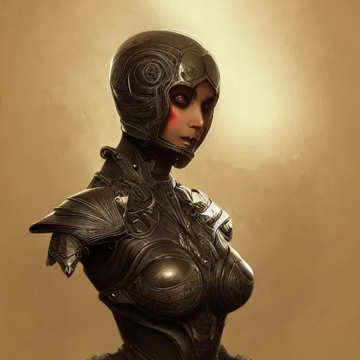 Prompt: full armor female in sophisticated tight curvy gothic, soft painting of a curiosities graceful multidimensional carnival, perfectly detailed linework, symmetrical accurate intricate sensual features, highly detailed, artstation, sharp focus, tom bagshaw