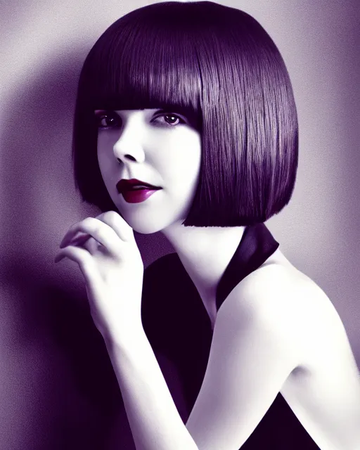 Image similar to colleen moore 2 5 years old, bob haircut, portrait casting long shadows, resting head on hands, by ross tran