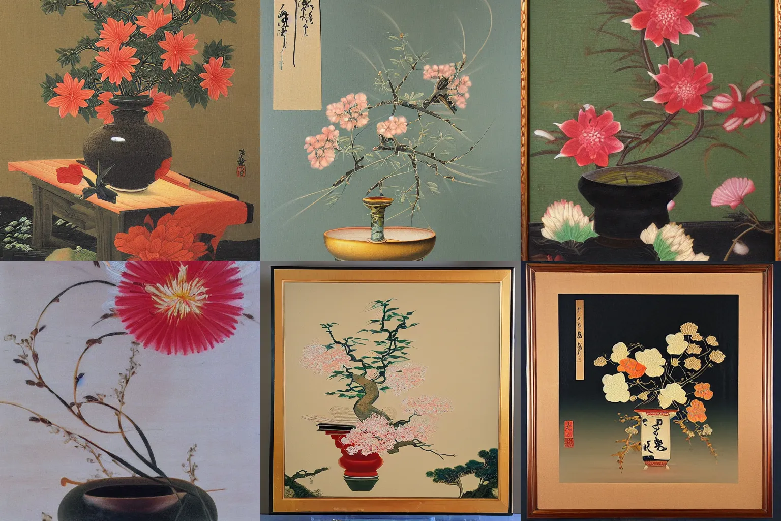 Prompt: renaissance japanese ikebana flower oil painting