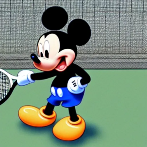 Image similar to Mickey mouse playing tennis with Daisy