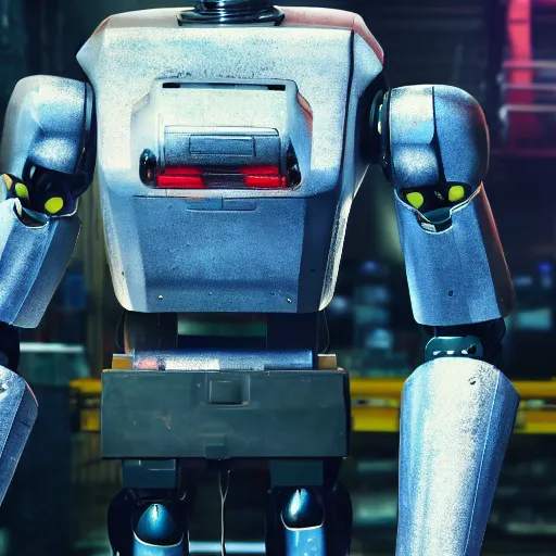 Image similar to a closeup shot of a robot being repaired in warehouse,cyberpunk,2077,big mecha,gundam,realistic,8k