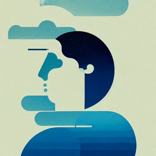 Image similar to a wandering mind, logo, simple white background victo ngai, kilian eng, flat, blue