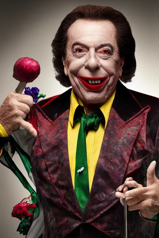 Image similar to silvio santos wearing the joker clothes, 8 k, hdr, great light, gustave courbet, annie leibowitz