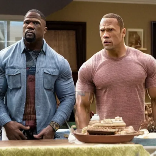 Prompt: dwayne johnson and kevin hart in the movie step brothers