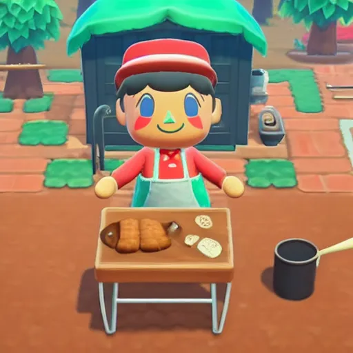 Prompt: baking sourdough in animal crossing for switch