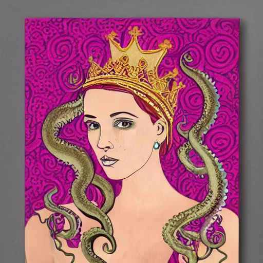 Image similar to queen of octopus, portrait, pink and gold, nouveau, beautiful