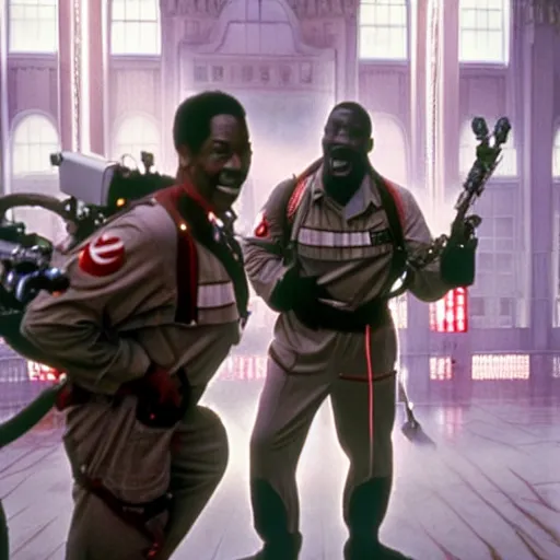 Image similar to awe inspiring Eddie Murphy playing a Ghostbuster in a still from the movie Ghostbusters 8k hdr