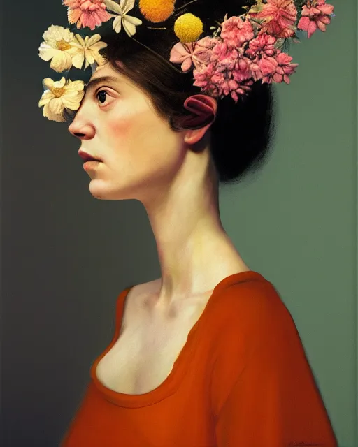 Image similar to portrait of a woman with flowers, clemente, francescomau wilson, filonov, beautiful face, octane rendering