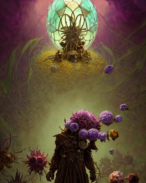 Image similar to the platonic ideal of flowers, rotting, insects and praying of cletus kasady carnage thanos davinci nazgul wild hunt chtulu mandelbulb ponyo botw bioshock, d & d, fantasy, ego death, decay, dmt, psilocybin, concept art by randy vargas and greg rutkowski and ruan jia and alphonse mucha