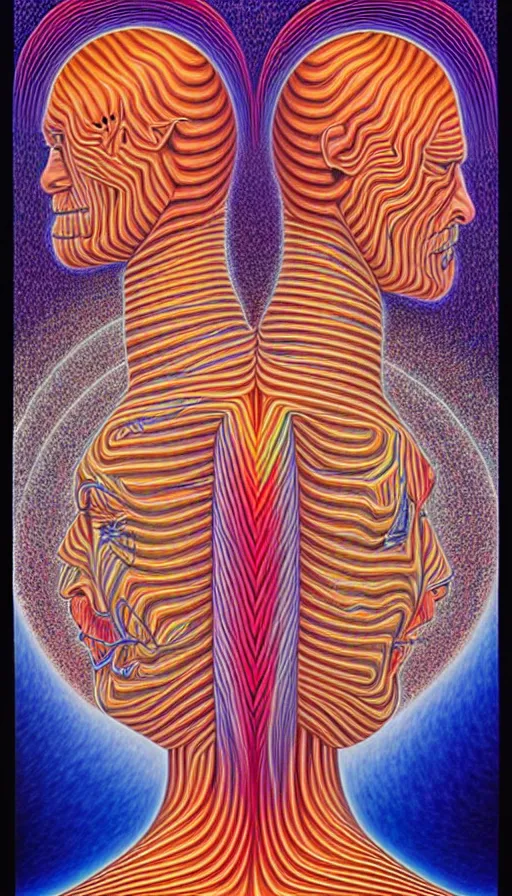 Image similar to the two complementary forces that make up all aspects and phenomena of life, by Alex Grey ,
