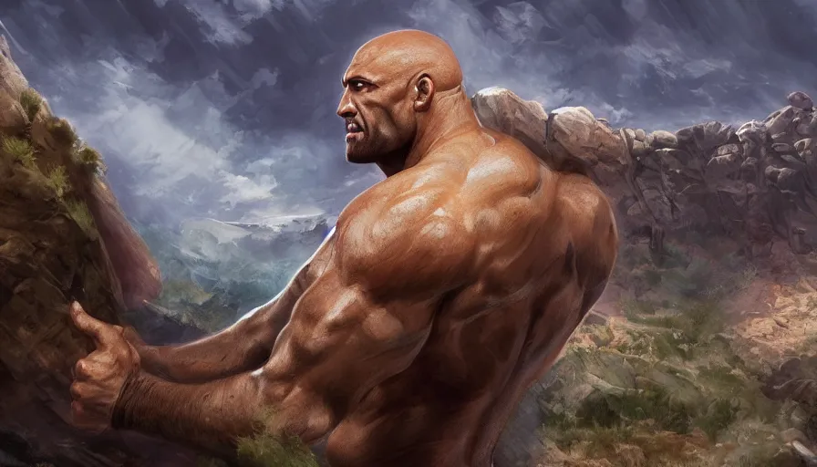 Image similar to Digital painting of The Rock as Hercules, hyperdetailed, artstation, cgsociety, 8k