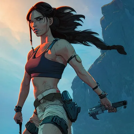 Image similar to portrait of lara croft. sharp focus, cinematic pose, cinematic lighting, unreal engine render. art by josan gonzales and moebius and deathburger.