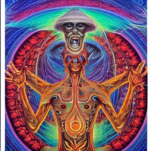 enlightened mushroom shaman by Alex Grey | Stable Diffusion