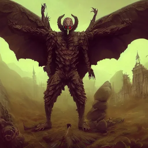 Image similar to scary , epic , Post-processing , low angle , Greg rutkowski legendary matte painting , masterpiece , 8K centered headshot Portrait of a psychedelic godlike mothman posing with a cigar with giant mandala wings smoking a hand-rolled cigarette smoking heavily , magic mushroom village in background , post-processing , award winning. superb resolution. in the art style of Satoshi Kon and Greg Rutkowski , Detailed Mushroom city in background , Hyper realistic anime , Perfect art , Dalle2