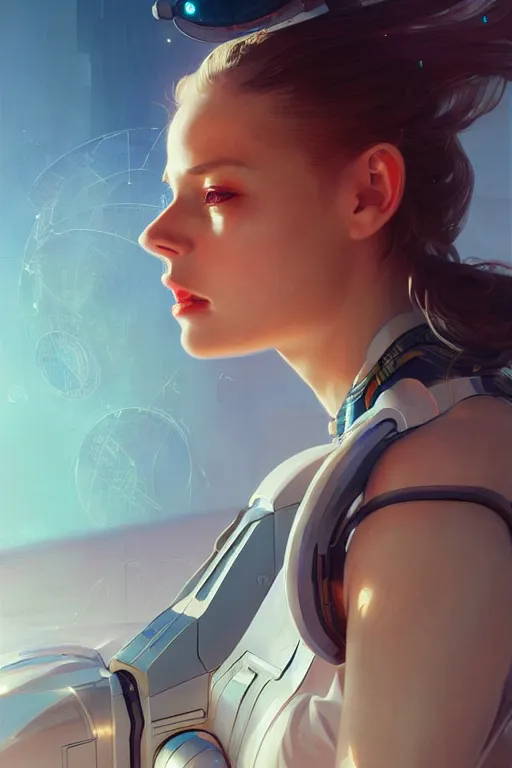 Prompt: portrait futuristic Airforce Girl, in future airport rooftop , ssci-fi, fantasy, intricate, very very beautiful, elegant, human anatomy, neon light, highly detailed, digital painting, artstation, concept art, smooth, sharp focus, illustration, art by tian zi and WLOP and alphonse mucha