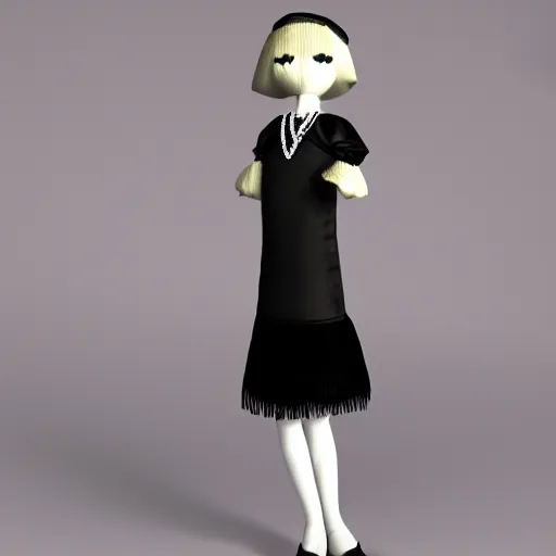 Prompt: cute fumo plush of a modern flapper girl in a stylish dress, 1 9 2 0 s, black and white, vray