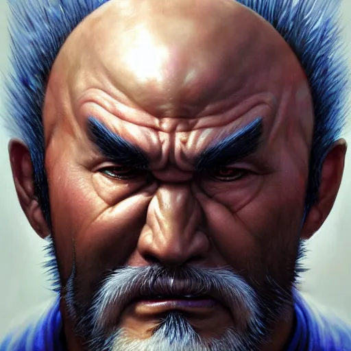 Image similar to Heihachi Mishima from Tekken, calm expression, spiky side hair, closeup character portrait art by Donato Giancola, Craig Mullins, digital art, trending on artstation