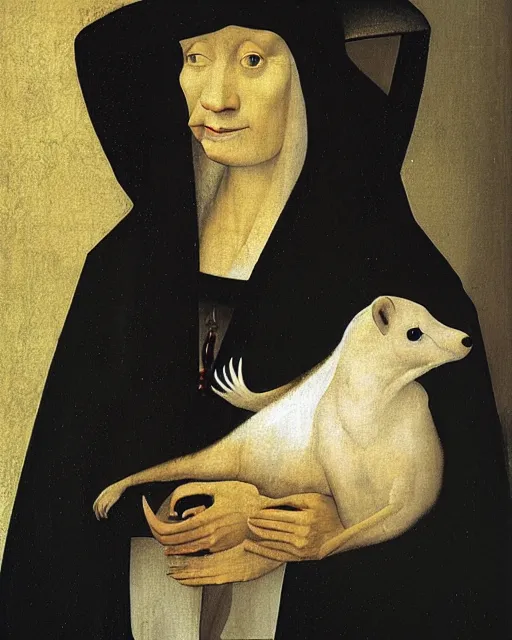 Prompt: Lady with an Ermine painting by Hieronymus Bosch