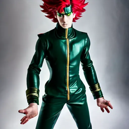 Prompt: a photograph of kakyoin from a live action version of jojo's bizarre adventure, filmic, cinematographic