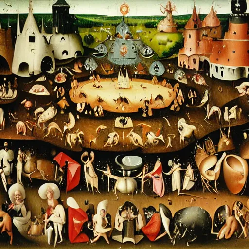 Prompt: Where's Waldo, oil painting by Hieronymus Bosch, detailed, 4k