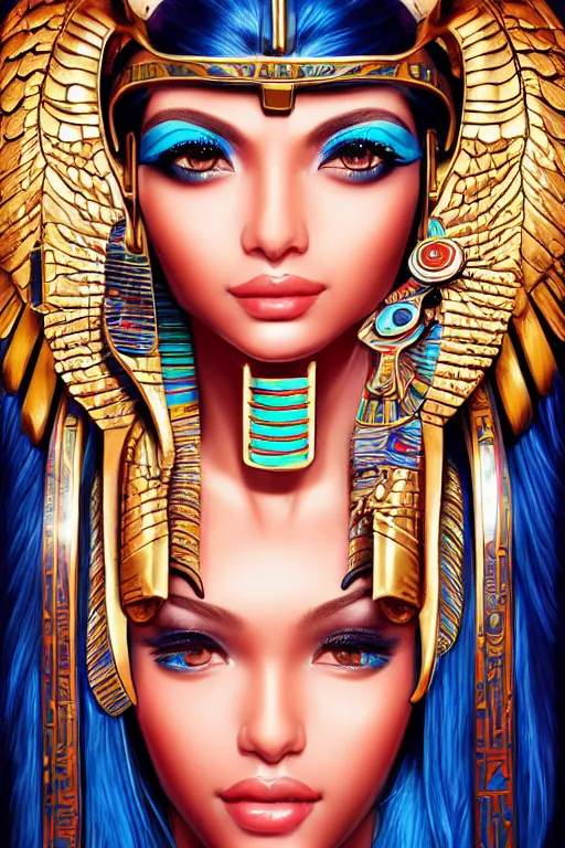 Prompt: a highly detailed beautiful portrait of a egyptian god with facial expression / emotion : happy in the style of artgerm.