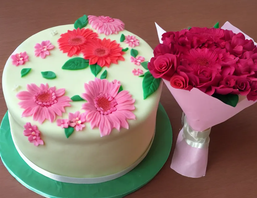 Prompt: cake from grandpa in flowers