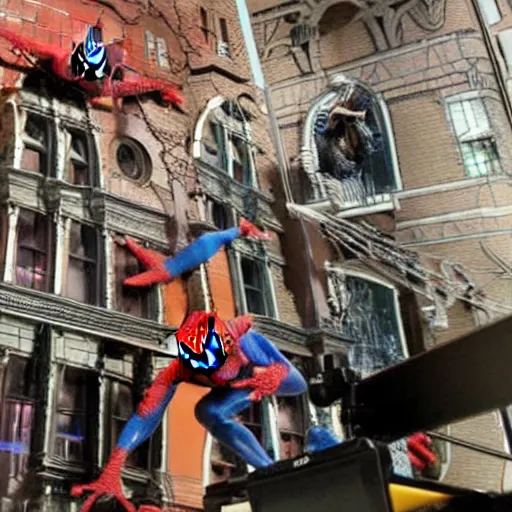 Image similar to a photo of a stopmotion animation filming set of spiderman 3